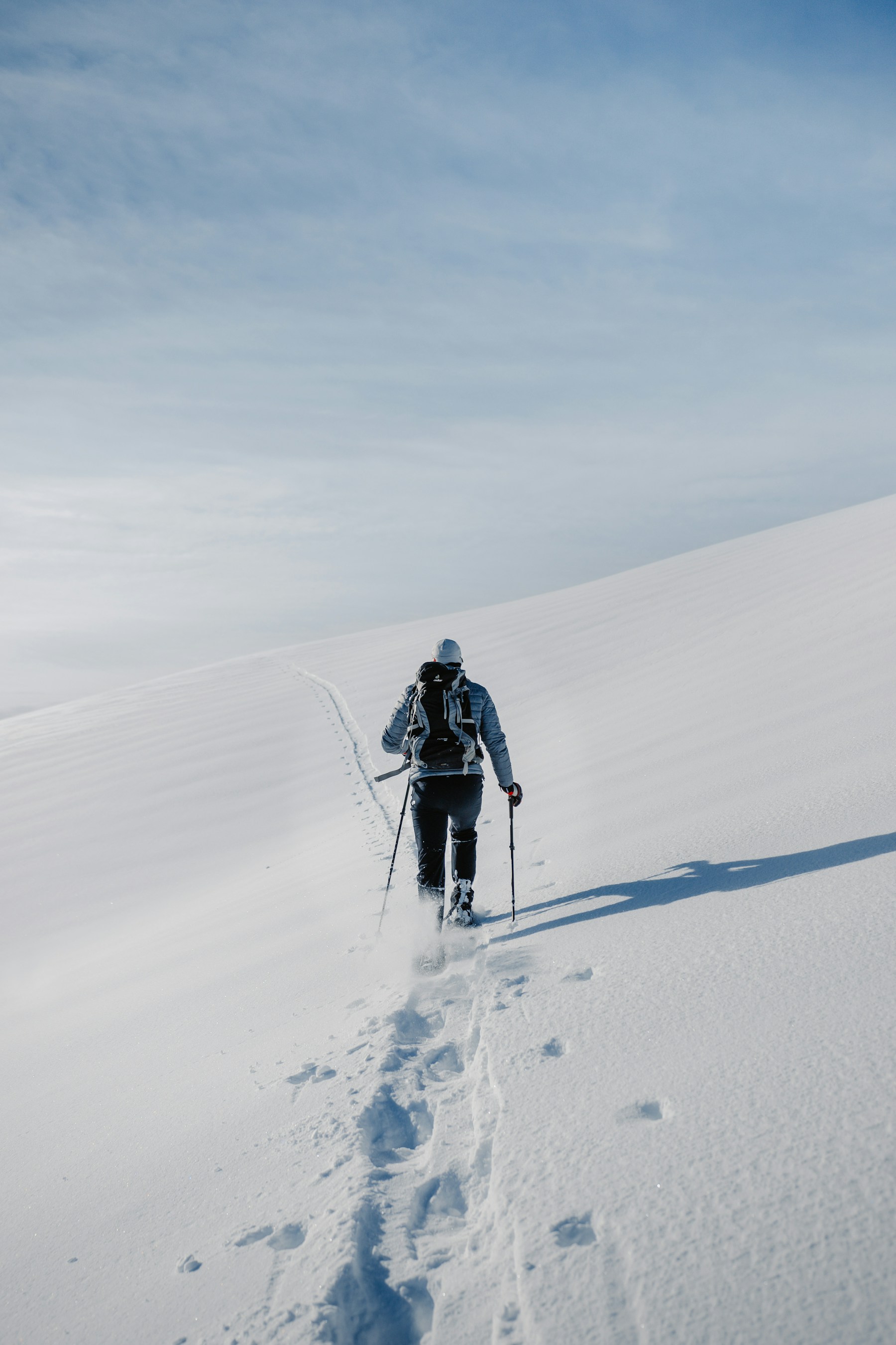 Snowshoeing in a winter landscape
